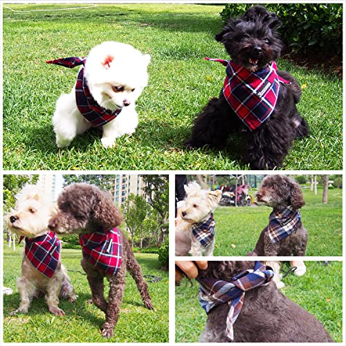 Adjustable Plaid Dog Bandanas (Brown&Blue / Large)