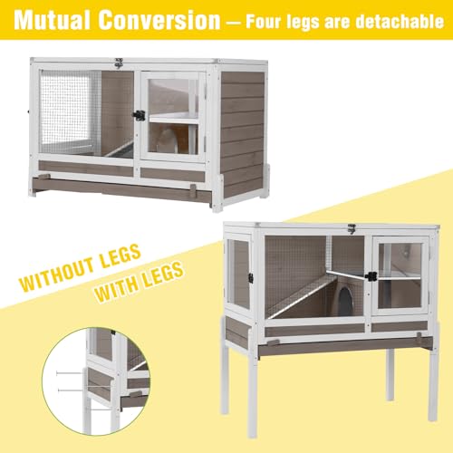 2 Story Indoor Rabbit Hutch Guinea Pig Cage with Stand ((Brown) / 36.6"L x 19.6"W x 36.6"H)