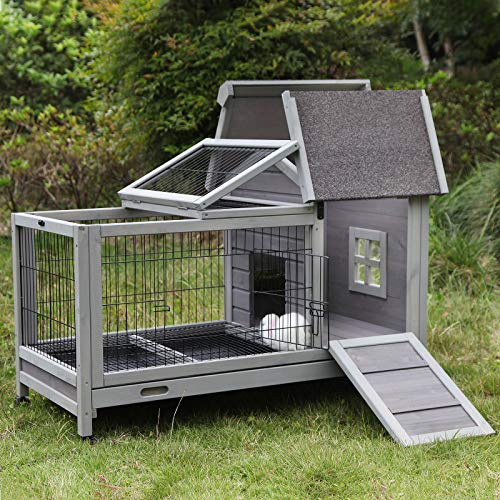 Indoor Rabbit Hutch Bunny Cage with 4 Casters