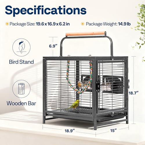 19 Inch Wrought Iron Travel Bird Cage for Cockatiel Parakeets (Black)