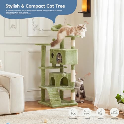 54 Inch Cat Tree Tower with Natural Sisal Scratching Post (Green / 54IN)