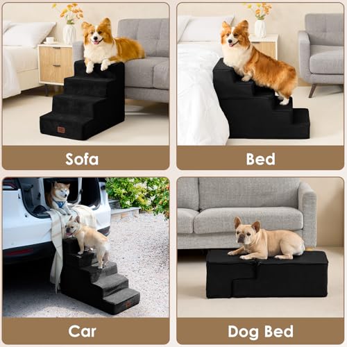 Dog Stairs for Small Dogs 13.5" H (Black / Standard 15" x 18" x 13.5")
