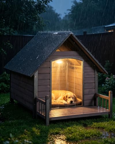 Dog House Outdoor Indoor Insulated Heated Dog Kennel for Small Medium Large Dog Natural Wood with Raised Feet