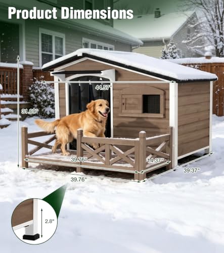 Heated Dog House for Outside Iron Frame Outdoor Shelter Brown
