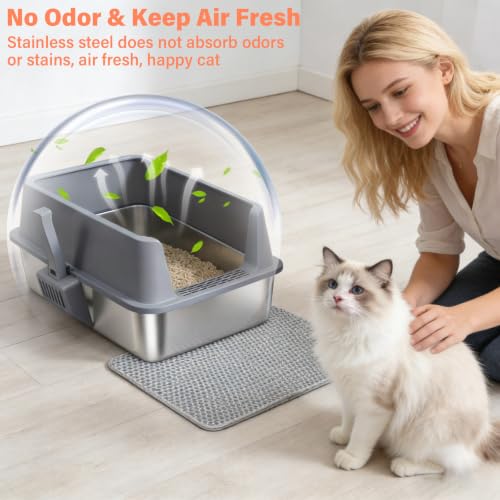 Stainless Steel Cat Litter Box with Lid (XL-GR)