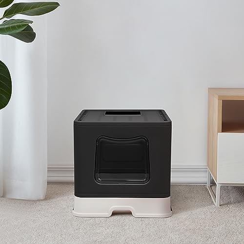 XL Foldable Cat Litter Box with Lid (BLack / X-Large)