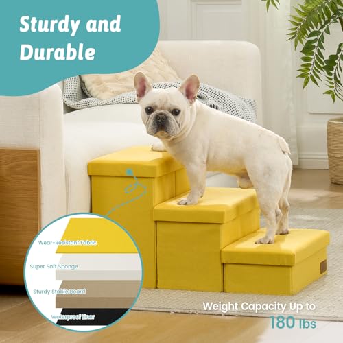Dog Stairs with Storage (Yellow / 38.1"L x 17"W x 22"H)