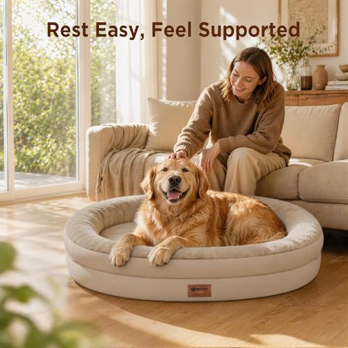 Waterproof Orthopedic Dog Bed for Medium Dogs (Light Brown / 35"L x 25"W x 7"Th)