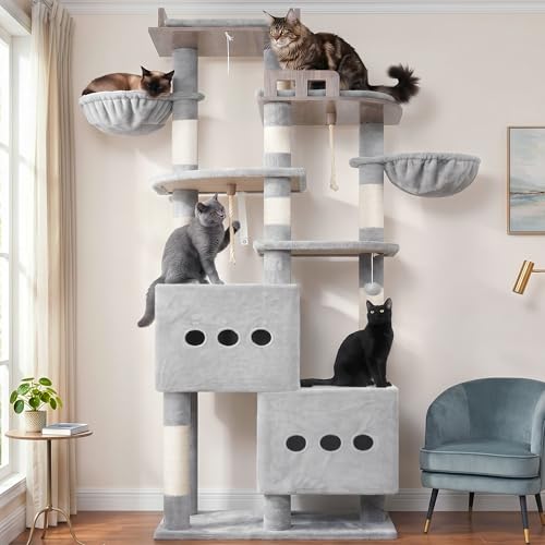 Sturdy Cat Tree Tower with 2 Large Condos (74.8 inches / Light Gray)