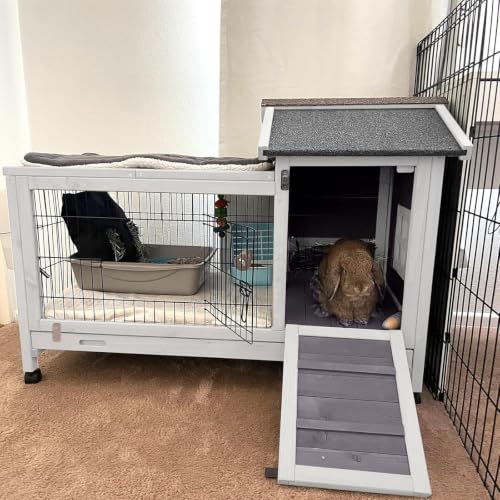 Rabbit Hutch Indoor Bunny Cage Outdoor Wood House with Wire Mesh