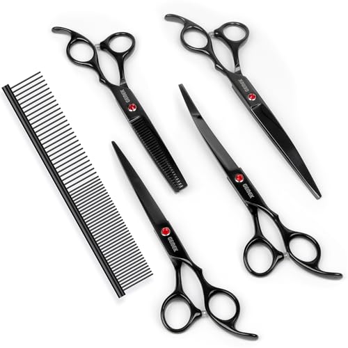 7.0in Titanium Dog Grooming Scissors Set (Black 6 in 1 7inch)