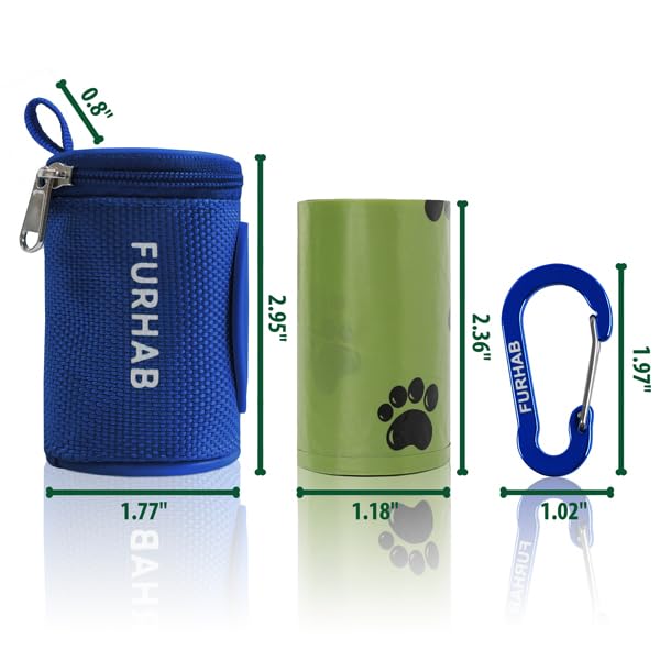 Dog Poop Bag Holder for Leash with Carabiner Clip Soft Fabric (Royal Blue)