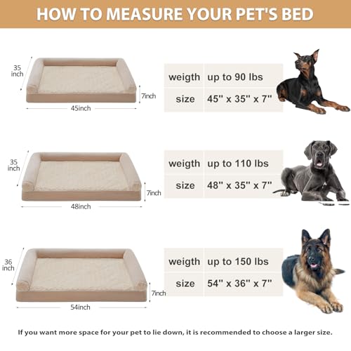 Orthopedic Washable XXL Dog Bed for Senior Dog Cozy Sleep (54"l x 36"w x 7"th / Beige)