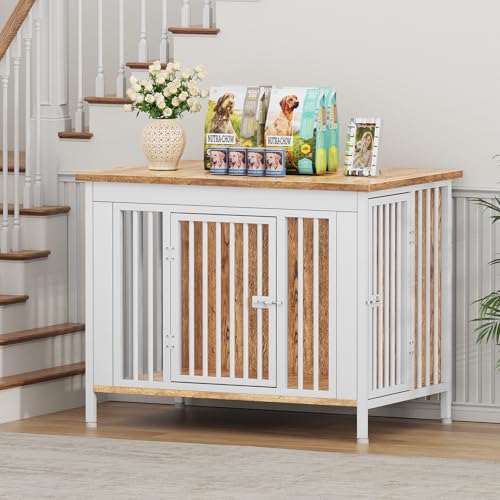39.96" Dog Crate Furniture for 1 or 2 Dogs (White / 40.0"L x 27.6"W x 33.5"H)