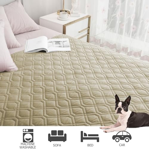 Waterproof Dog Bed Cover Pet Blanket for Furniture Bed Couch Sofa Reversible (82x82 Inch (Pack of 1) / Beige+khaki)