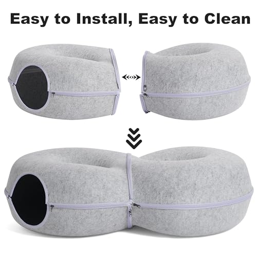 8 Shaped Large Cat Tunnel Bed for Indoor Cats (Light Grey / Large (38 x 24 x 11 in))