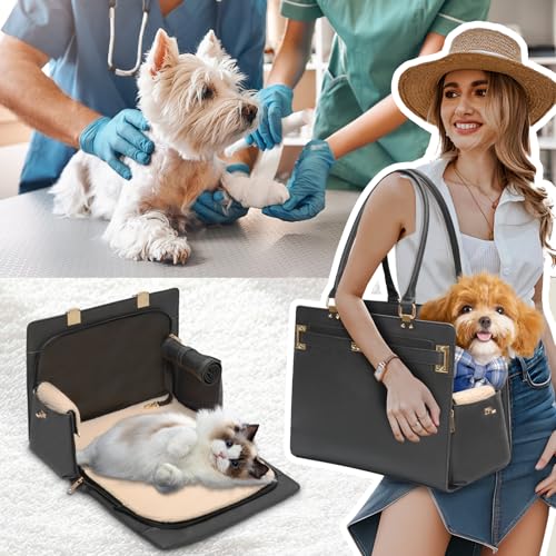 2-in-1 Stylish Dog Purse Carrier Soft-Sided Carriers Travel Tote Bag for Small Dogs Cats, Fashion Foldable Pet Bag for Puppies Small Animals with Pockets (Black, 15" L x 7.5" W x 12.2" H) (Black / 15.0"L x 7.5"W x 12.2"H)