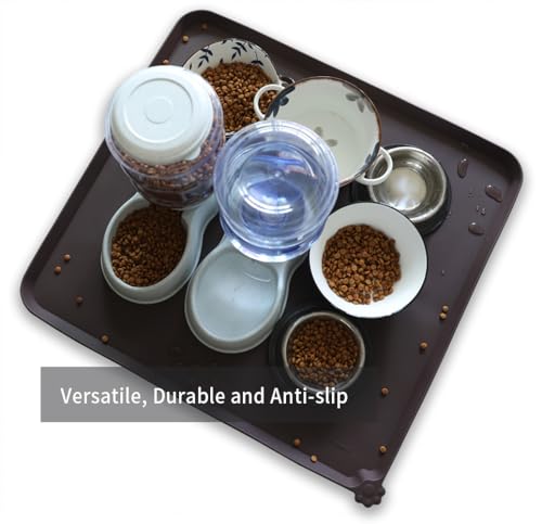 XX Large Silicone Pet Food Mats (28"L x 26"W / Dark Oak)