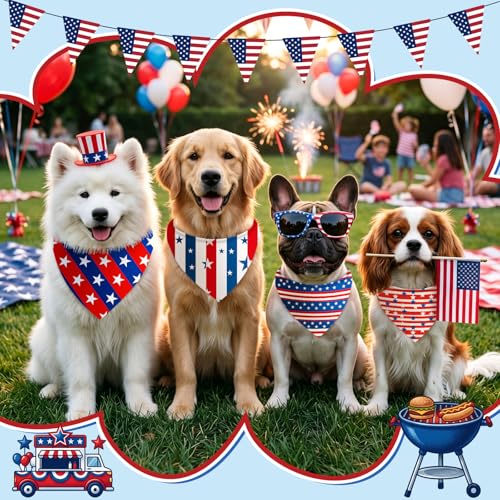 100 Pcs Veterans Day Dog Bandanas Bulk for Small Medium Large (Striped Star / 25.6 x 17.7 x 17.7 Inch)