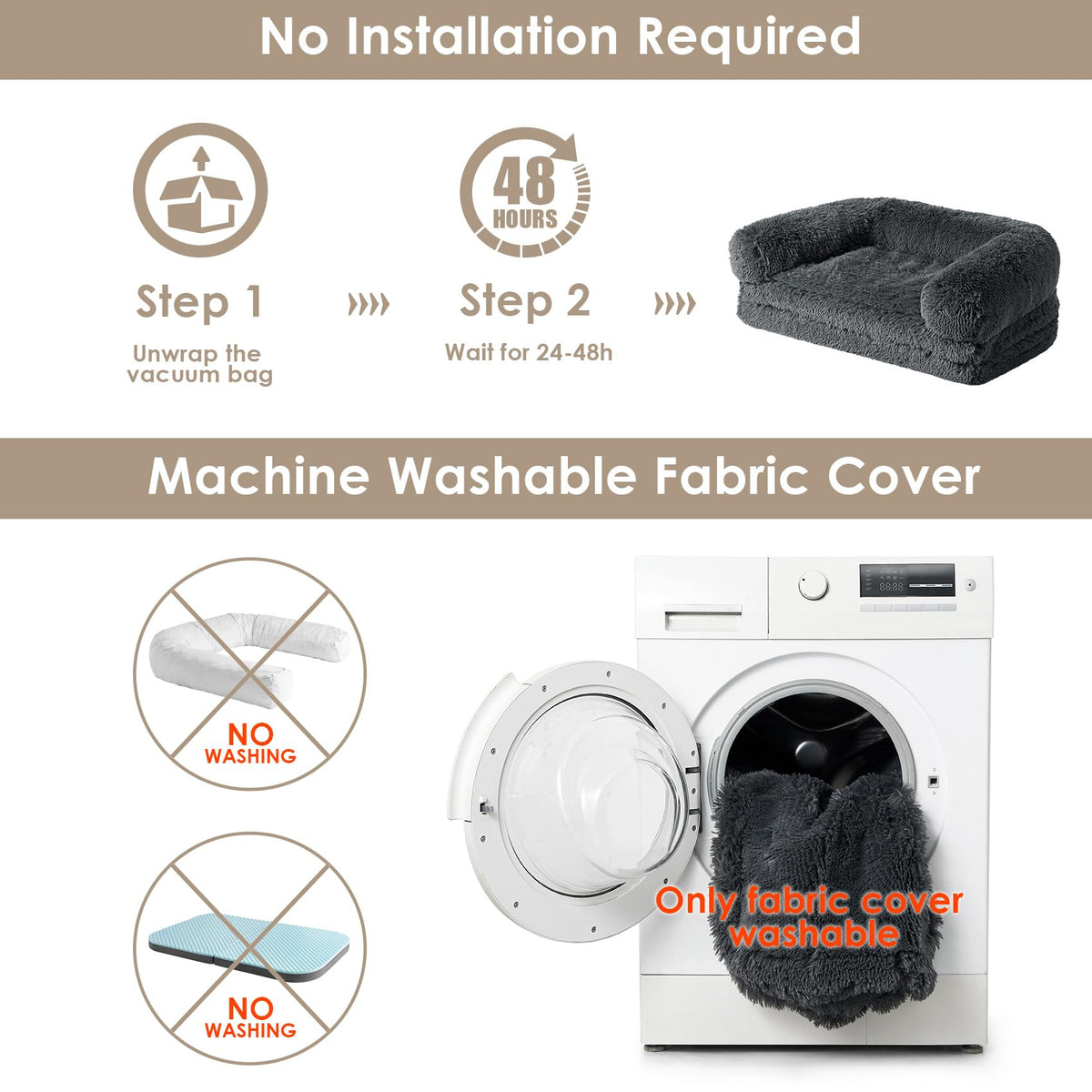 Foldable XXL Dog Bed for Large Sized Dog (54x38x7.5(Folded 38x27) / Dark Grey)