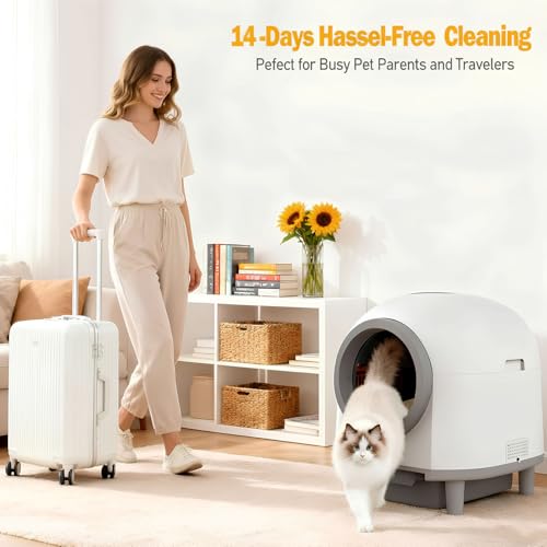 Self Cleaing Litter Box for Multiple Cats (White-Gray)