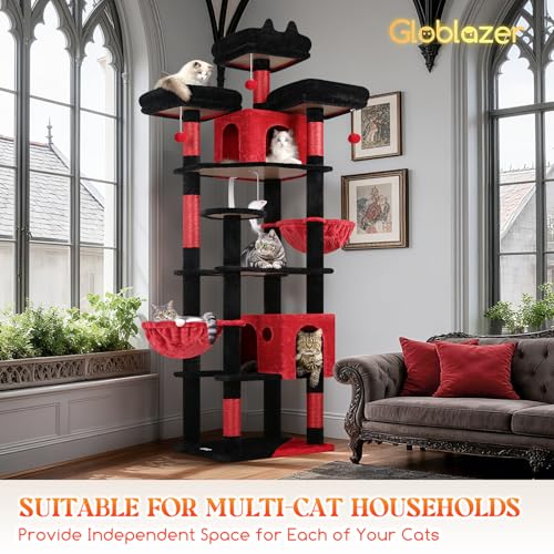 Gothic Cat Tree Tower for Multiple Adult Cats (82 inch / Blood-Goth)