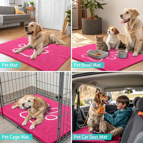 Dog Door Mat for Muddy Paws (30"X20" / Hot Pink and White)