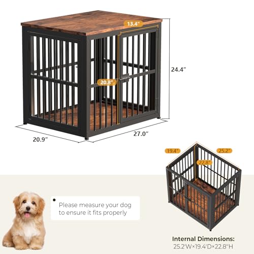 27'' Dog Crate Furniture with 3 Doors for Puppy Small Dogs (Brown / 26.9"L x 20.9"W x 24.0"H)