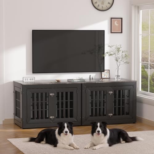 38" Heavy Duty Dog Crate Furniture for Large (37.4"L x 25.8"W x 27.4"H / Black+Grey)