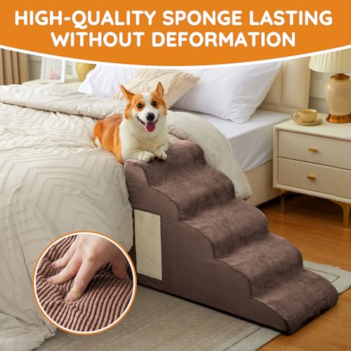Dog Stairs for Small Dogs 22.6" H (Coffee / 5-Step 22.6"H)
