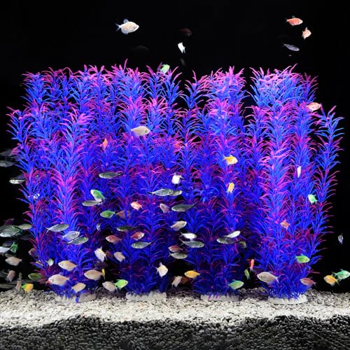 4 Pack Aquarium Decor Plastic Plants Extra Large 21 Inch (Purple 4pcs)