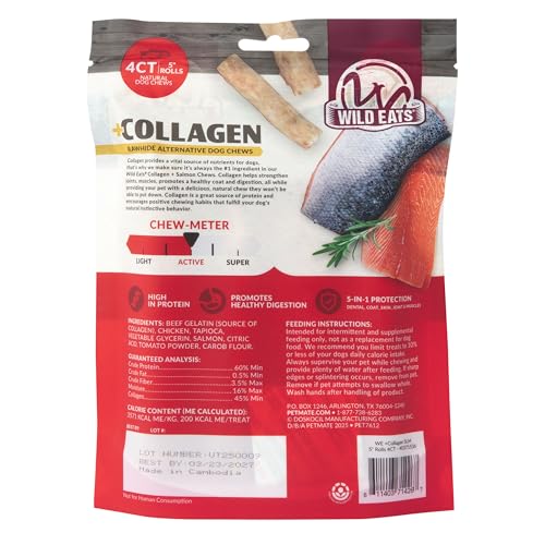 Salmon Flavor Collagen Cheek Roll Chews 5" 4pk Pig Ear Substitute (8 Ounce (Pack of 4))