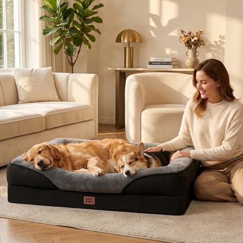 Orthopedic XL Dog Bed for Large Dog (Grey/Black / 48x35x7.5)