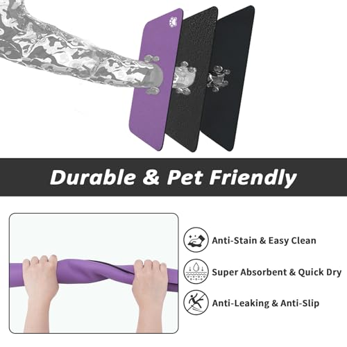Dog Food Mat Absorbent Cat Mat for Food and Water (Paw Purple / 34"L x 18"W)