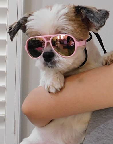 G029 Dog Cat Pet Aviator Pilot Sunglasses Glasses for Small Breeds up to 15lbs (S, Up to 15lbs, 2-pack Pink + Pink-pink mr)