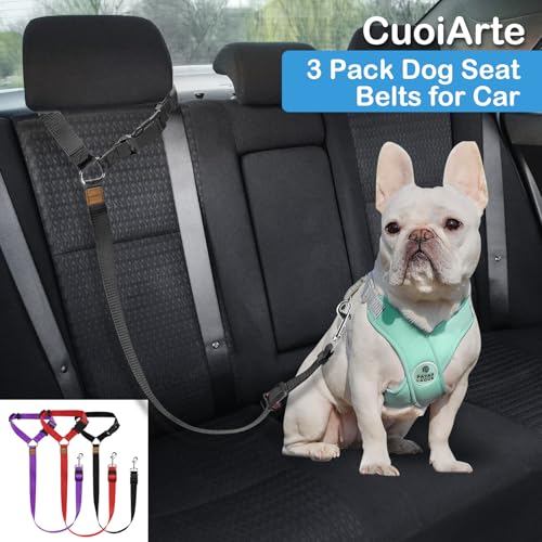 3 Pack Dog Seat Belt for Car (Red & Black & Purple)