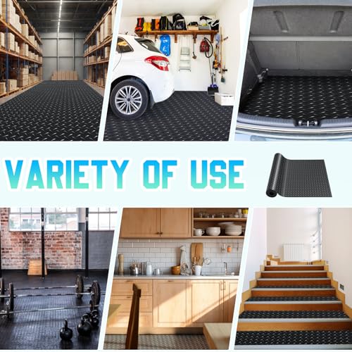 18 in × 10 ft Rubber Diamond Plate Rolls Garage Floor Mat for Under Car (Diamond Plate / 18 in x 10 ft / Black)
