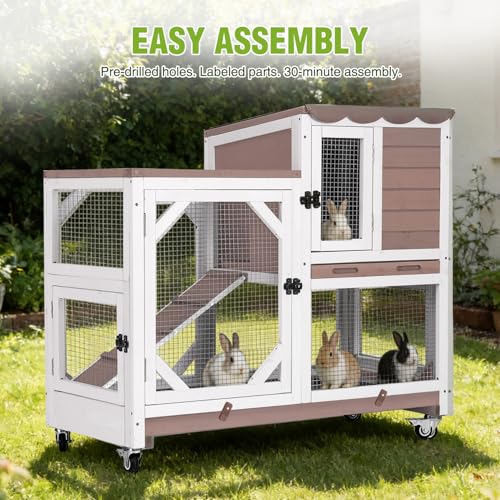 Wooden 2 Story Rabbit Hutch Indoor Outdoor (Brown / 39.3"L x 22.0"W x 36.8"H)