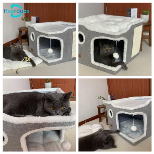 Cat Bed for Indoor Cats (Light Gray / 2 level (17"x17"x13"))