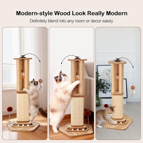 34 Inch Cat Scratching Post for Large Cats with 4 Interactive Toys