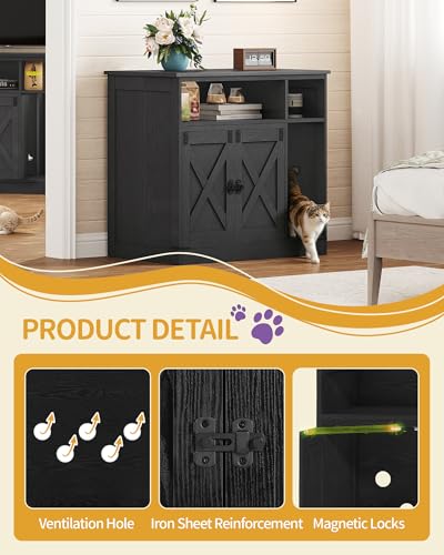 Cat Litter Box Enclosure (Black / 31.5"L × 18.9"W × 29.5"H)