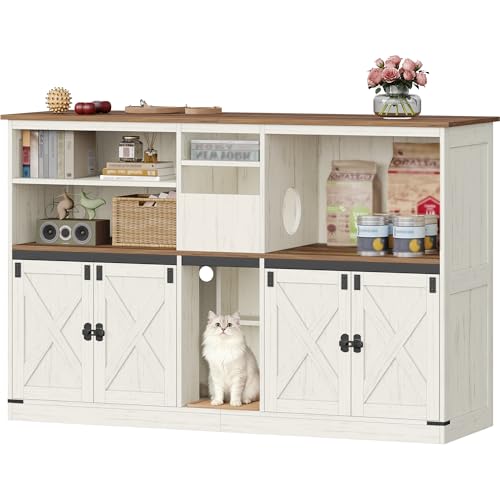 Double cat Litter Box Enclosure (Rustic Brown and White)