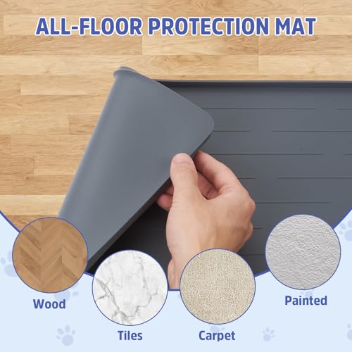 Large Dog Mats for Food and Water (Gray / 40"L x 30"W)
