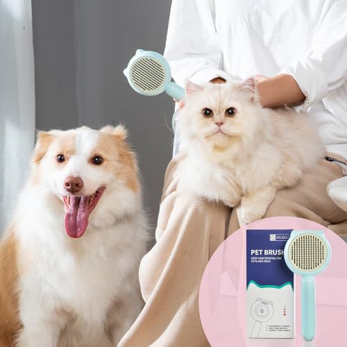 Cat Brush Dog brushes with Release Button for Shedding Grooming (Light Blue)