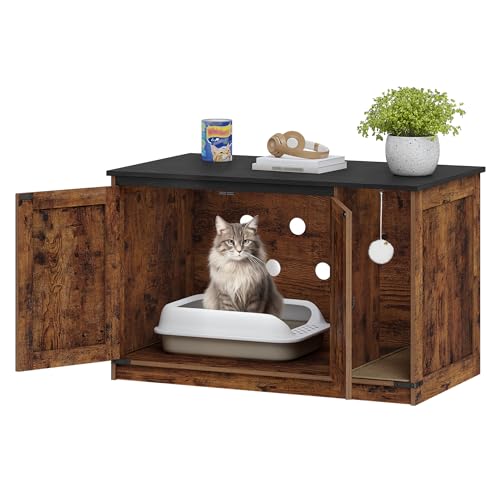 Cat Litter Box Enclosure (39.4"L x 21.7"W x 24.8"H / Rustic Brown and Black)