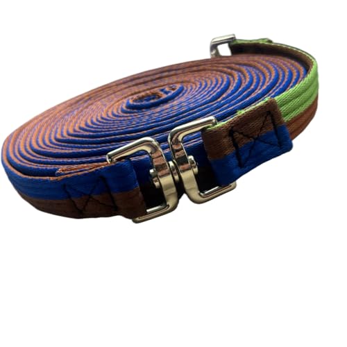 Premium Horse Training Lunge Line with Alloy Trigger Buckle and Rotating Bolt (26foot / Blue/Brown)