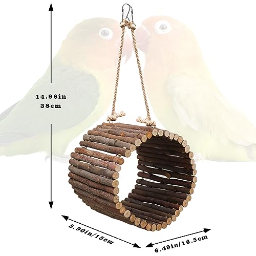 Natural Apple Wood Parrot Hammock & Tree Caves (Small / Hemp Rope Style)