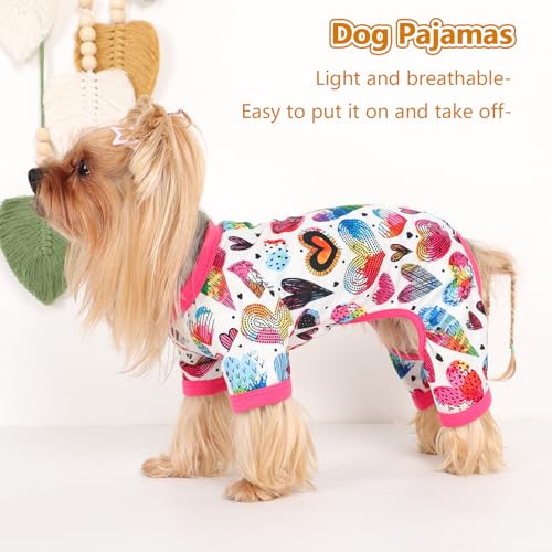 Dog Pajamas Small Sized Dogs Stretchable Summer Dog Clothes Pjs 4 Legs Girl Boy Cute Soft Puppy Outfits Doggie Cat Jammies Jumpsuit Sleeper for Pet (Love Heart / Medium (Chest 15in ))