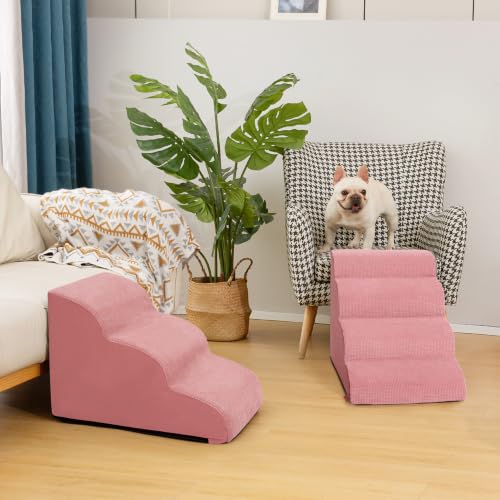 4 Step Dog Stairs for Bed or Couch (Pink / Standard 4-Step 17.4"H)