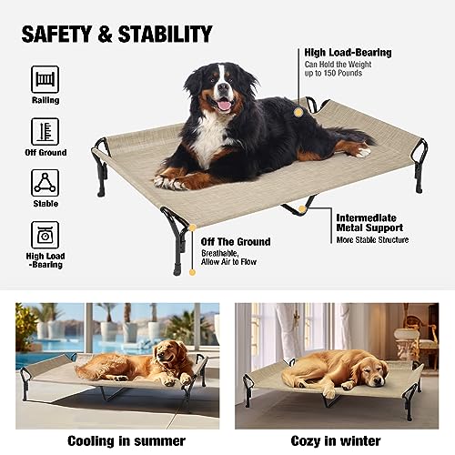 Cooling Elevated Dog Bed (Beige Coffee / 62.5"L x 37.0"W x 12.0"Th)